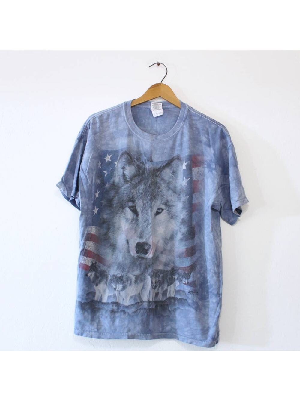 Patriotic American Flag Wolf T Shirt Large